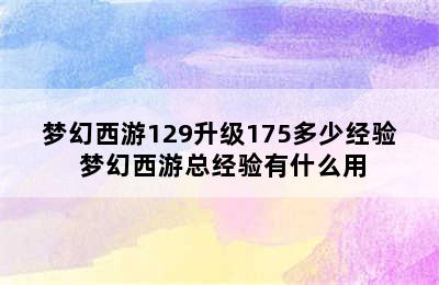 梦幻西游129升级175多少经验 梦幻西游总经验有什么用